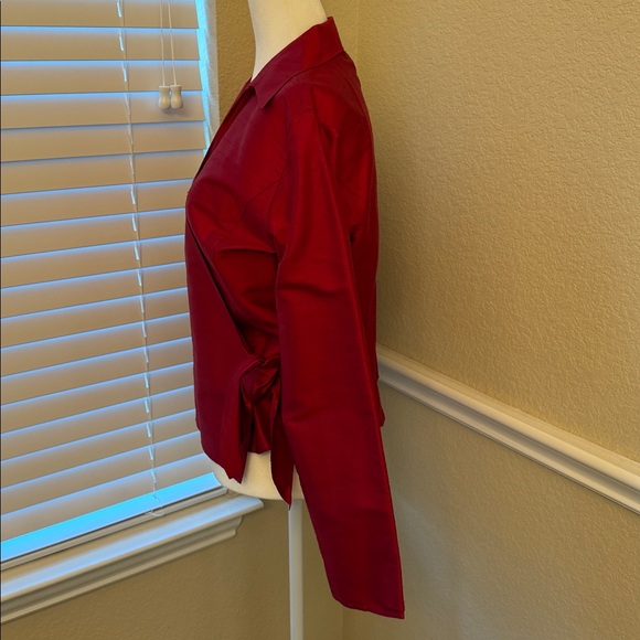 LOFT Vibrant Red Dupioni Silk Wrap Tie Blouse Women’s Size 12 - Picture 3 of 14